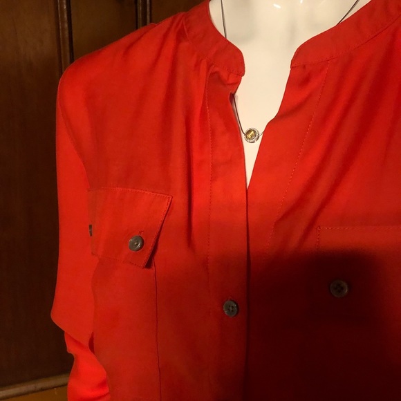 Bright Orange button up blouse - Picture 3 of 6